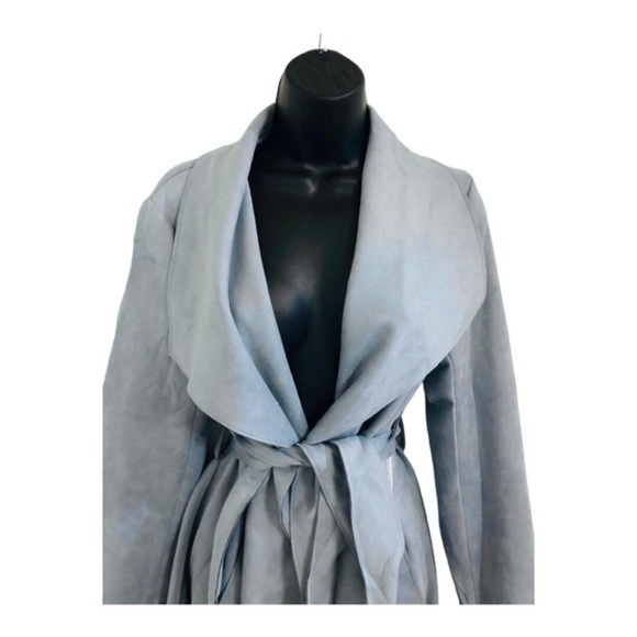 Haute monde Blue faux suede oversized shawl collar belted trench coat size Large - Picture 10 of 16